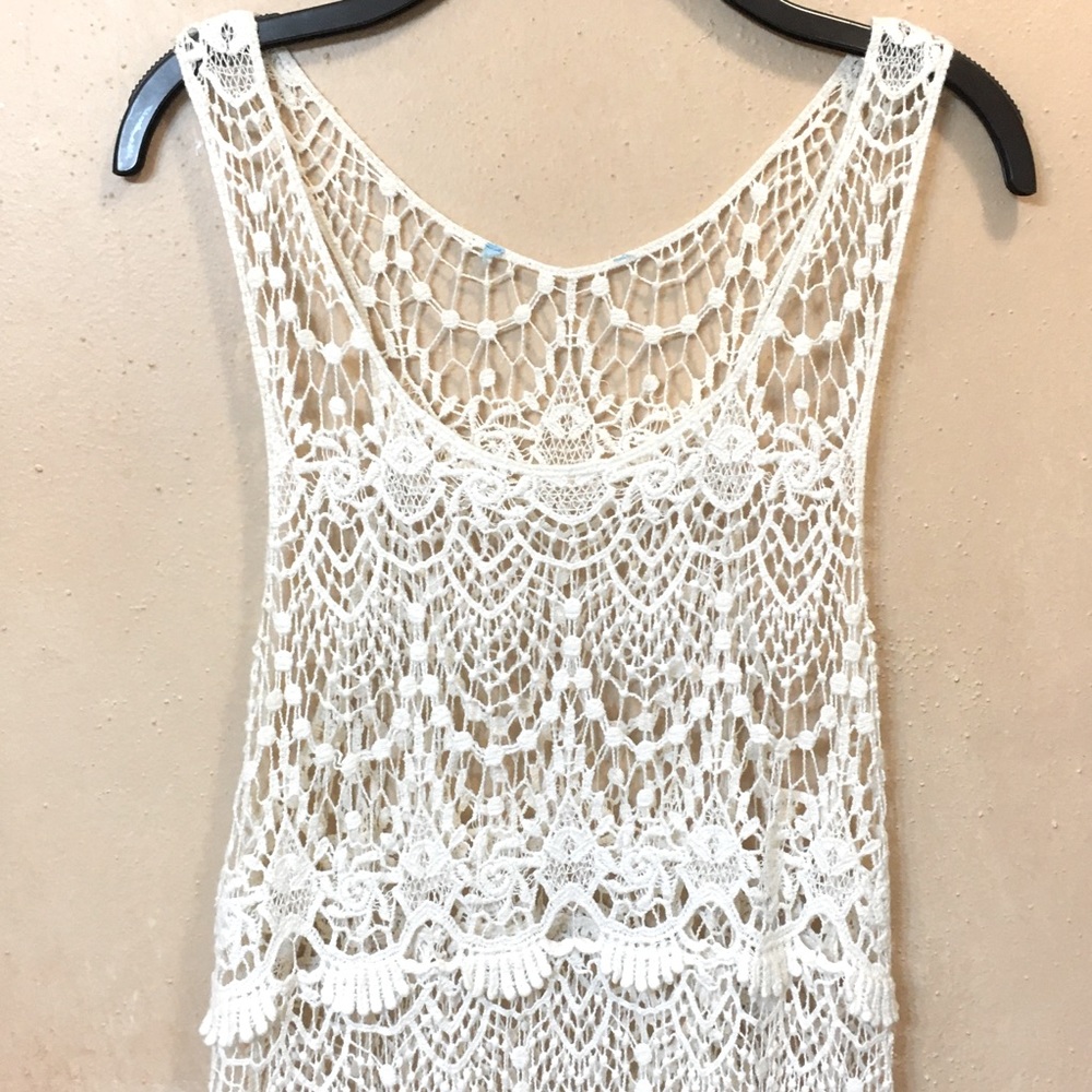 Ivory Cover Up Crochet Bikini Summer Beach Pool Dress, Size S/M